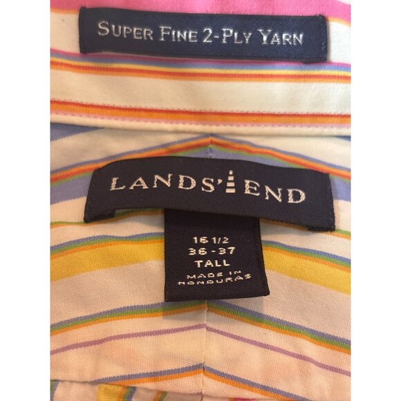 Lands End Mens Multicolor Striped Button-Down Shirt Size 16 1/2 36-37 tall - Picture 10 of 11